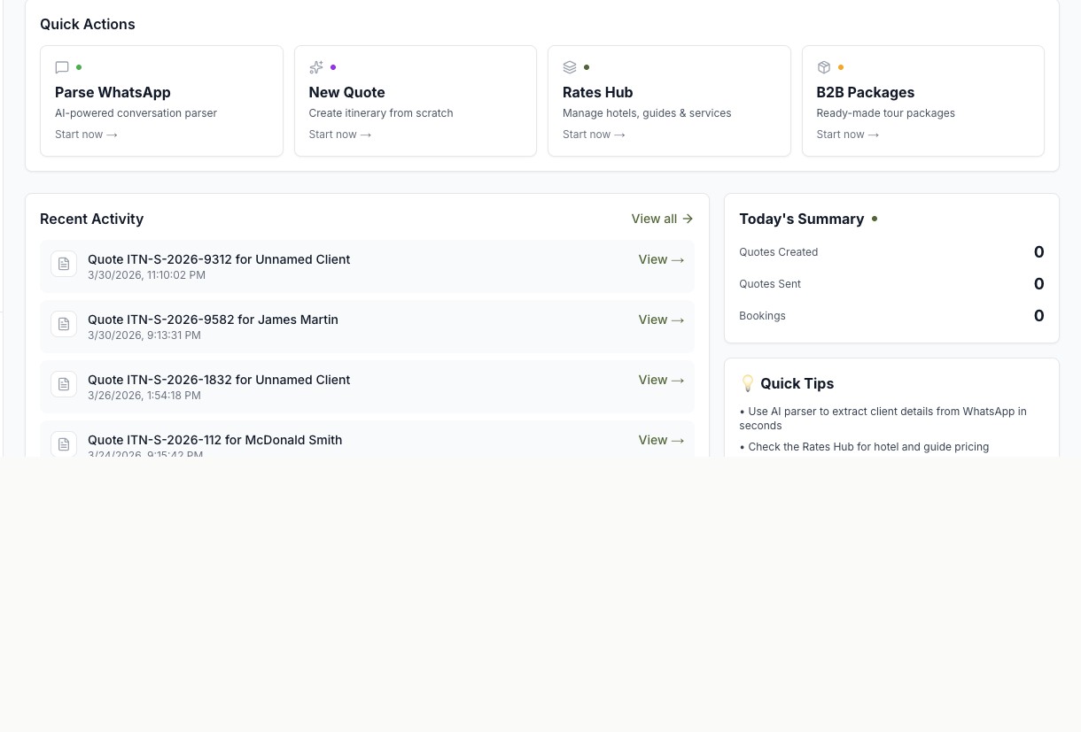 Quick Actions, Recent Activity, Today's Summary, and System Status indicators