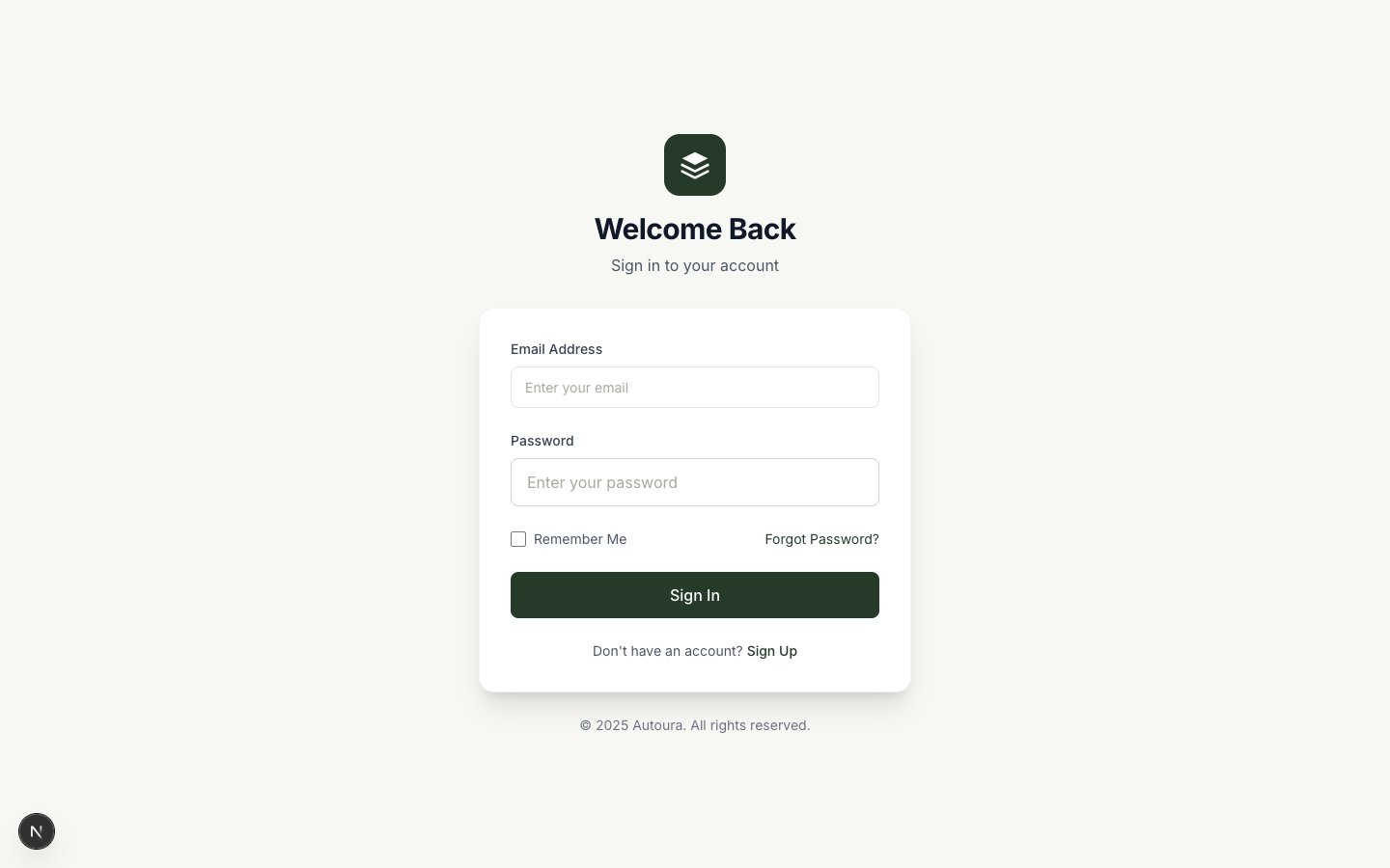 Login page with email, password fields, and Google sign-in button